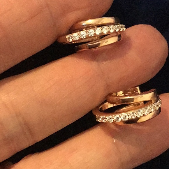 NEW Victoria Wieck 14k Rose Gold /925 Triple Hoop CZ Brilliant Hoop Earrings - Picture 9 of 16